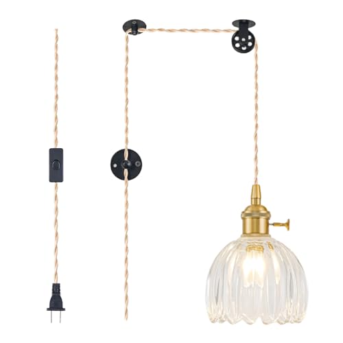Plug in Pendant Light Fixtures, Hanging Light Fixture Vintage Glass Pendant Light, Mini Transparent Tulip Hanging Lamp, Pendant Lighting for Kitchen Island, Bedroom, Dining Room, Living Room - color: Tulip Transparent