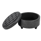 HomePop 25" Button Tufted Round Storage Ottoman - Gray Faux Leather - color: Grey