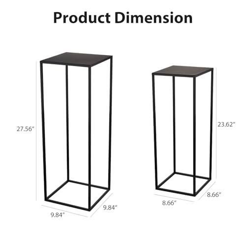 Pack of 2 Already installed Black Plant Stand,Dimension 9.84*H27.56in and 8.66*H23.62in,indoor stable steel frame Flower Stands drink table for party wedding Centrepieces Living Room Patio Garden - color: Black
