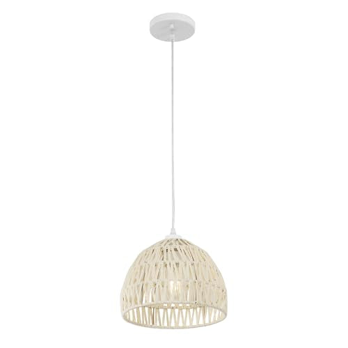 JONATHAN Y 10.25" Cream Modern Bohemian Woven Rope LED Pendant Light Fixture, Adjustable Dome Ceiling Lamp for Kitchen Island, Rope Shade, Coastal Farmhouse Decor (JYL6513C) - color: Cream, size: 10.25"