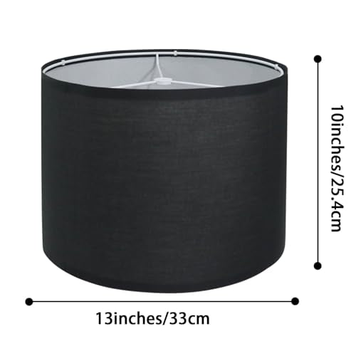 Black Lamp Shades Set of 2, Medium Drum Lamp Shade 13"Top x 13"Bottom x 10"High(Spider), Lampshades Replacement for Table Lamps Floor Lamps, Natural Linen Hand Crafted, Easy Assembly Required - color: Black, size: 13*13*10 inch-2 Pack