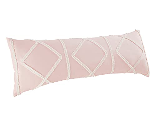 Bohemian Boho Chic Light Blush Pink and Ivory Macrame Tufted Tassel Accent Decorative Couch Long Throw Zipper Body Pillow Cover Case 54x20 Solid Textured Minimalist Farmhouse Geometric Room Decor - color: Pink Tufted