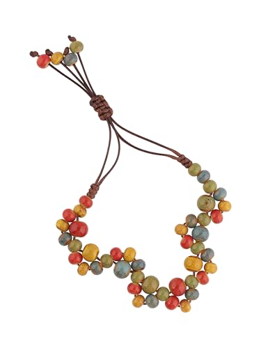 MINACHI Bohemian Colorful Ceramic Bead Adjustable Cord Bracelet, Hippie Boho Summer Fashion Jewelry Gift for Women - color: S02