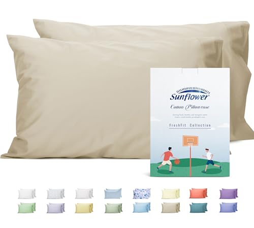 Sunflower Queen Pillowcases Set of 2, 100% Cotton Queen Size Pillow Cases 2, 20×30 inches Light Brown, Soft and Breathable - color: Light Brown, size: Queen (20"x30")
