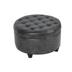 HomePop 25" Button Tufted Round Storage Ottoman - Gray Faux Leather - color: Grey