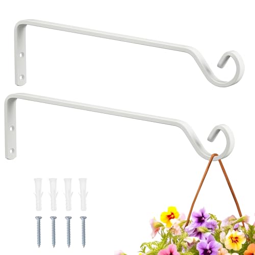 Aidoclip 2PCS Wall Mounted Plant Hanger, Indoor/Outdoor Decorative Hook for Hanging Plants, Windchime, Baskets – Rustic Iron Plant Holder, Ideal Wall Décor, Ceiling Hooks for Indoor Garden- (12in) - color: White-A, size: 12 Inch