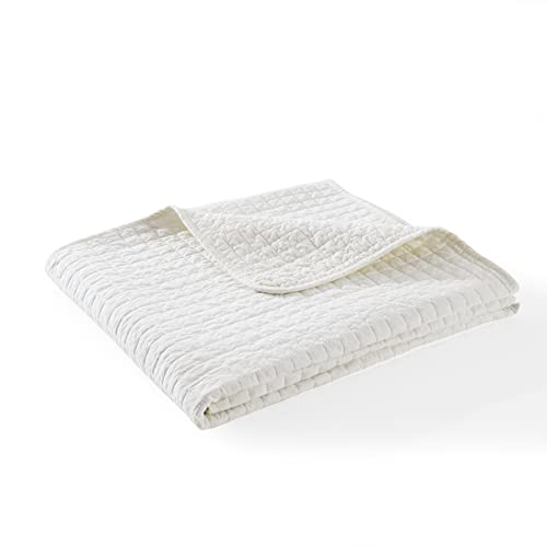 100% Cotton Quilted Throw Decorative Throw Blanket Multi Color Super Soft Warm Indian Vintage Reversible Quilt for Sofa and Couch 50"x60" (Soft White) - color: Soft White