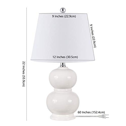 SAFAVIEH Lighting Collection Everlee Modern Contemporary Ivory Ceramic Double Gourd 22-inch Bedroom Living Room Home Office Desk Nightstand Table Lamp (LED Bulb Included) - color: Ivory