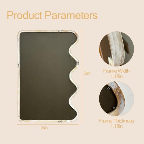 ULIKE Wavy Mirror for Wall, Rustic Wood Mirror for Bathroom Vanity, 24x36 Wooden Wall Mirrors Decorative for Bedroom, Living Room, Entryway, White - color: Wavy Rustic White