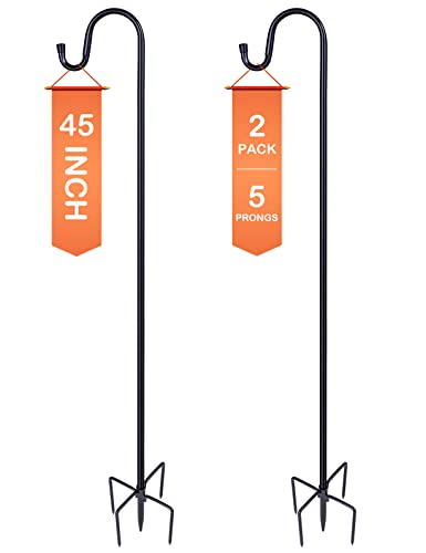 Ottsuls Bird Feeder Pole, 45 INCH Heavy Duty Shepherds Hooks for Outdoor with 5 Prong Base, Adjustable Stand Hanger for Garden Plant, Hummingbird Feeder, Lantern, Hanging Wedding Decor (2 Pack) - size: 45 INCH, style: A-2 Pack