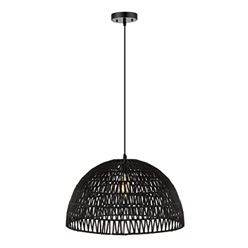 JONATHAN Y 20" Black Modern Bohemian Woven Rope LED Pendant Light Fixture, Adjustable Dome Ceiling Lamp for Kitchen Island, Rope Shade, Coastal Farmhouse Decor (JYL6504C) - color: Black, size: 20"