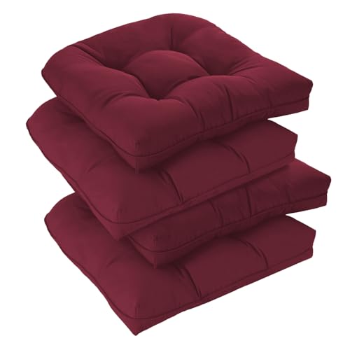 downluxe Outdoor Chair Cushions Set of 4 for Patio Furniture, Water Resistant Tufted Overstuffed Patio Furniture Cushions, Thick Outdoor Seat Cushion, 19" X 19" X 5", Burgundy - color: Burgundy, size: 4 Count (Pack of 1)