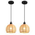 Woven Pendant Light Boho Chandelier, Rattan Pendant Lights Kitchen Island, Farmhouse Pendant Lighting with Hand Woven Wicker Shade, Boho Chandelier Light Fixtures Ceiling Hanging Light - color: 7.87" Rattan 2 Pack