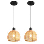Woven Pendant Light Boho Chandelier, Rattan Pendant Lights Kitchen Island, Farmhouse Pendant Lighting with Hand Woven Wicker Shade, Boho Chandelier Light Fixtures Ceiling Hanging Light - color: 7.87" Rattan 2 Pack