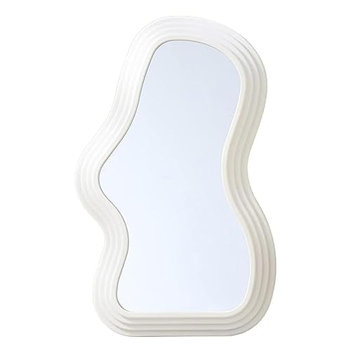 Mokoze Wavy Wall Mirror, Irregular Decorative Accent for Bedroom Vanity Entryway Living Room, White Funky Aesthetic Wall Mounted or Tabletop Display, 15.94" x 10.24" - color: White, size: 15.9"L x 10.2"W