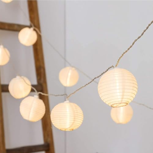 Vigdur Lantern String Lights Waterproof Connectable Nylon Hanging Lantern String Lights Plug in White Decorative Lights for Patio Wedding Party Bedroom Indoor Outdoor Use,9.84FT - color: White
