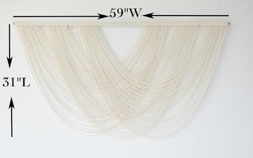 Flber Macrame Wall Hanging Large 57.00" W x 31.00" L Macrame Wall Decor Large Yarn Tapestry Home Boho Wall Decor - color: Ivory1
