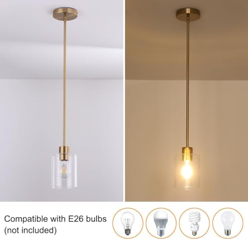 Brass Pendant Lights Kitchen Island - Gold Clear Glass Pendant Light Fixture Multiple Stems Rods 3 Units 12 Inch 3 Units 4 Inch (3 Pack Brass) - color: Brass rod 3PK