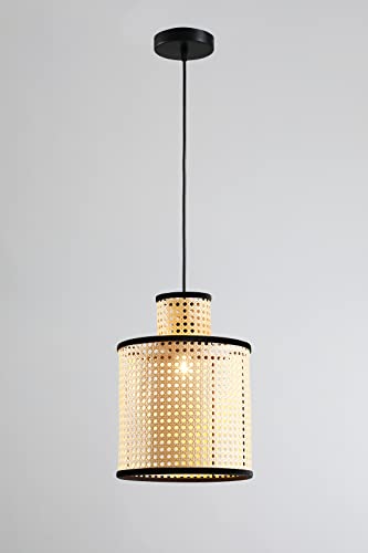 Nakuv - Modern Bohemian Mini Pendant with 2 Tier PVC Rattan Shade and Velvet Stiched Rim for Foyer, Kitchen Living Room, Bedroom, Beige - color: Nakuv - Mini
