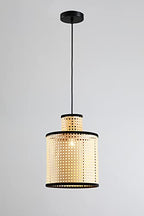 Nakuv - Modern Bohemian Mini Pendant with 2 Tier PVC Rattan Shade and Velvet Stiched Rim for Foyer, Kitchen Living Room, Bedroom, Beige - color: Nakuv - Mini