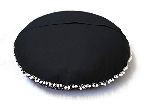 Mandala Barmeri Large Floor Pillow Cover Cushion Meditation Seating Ottoman Throw Cover Hippie Decorative Zipped Bohemian Pouf Ottoman Poufs, Pom Pom Pillow Cases Black Gold Trishol, 32 inch Round - color: Orange Gold, size: 32" Round