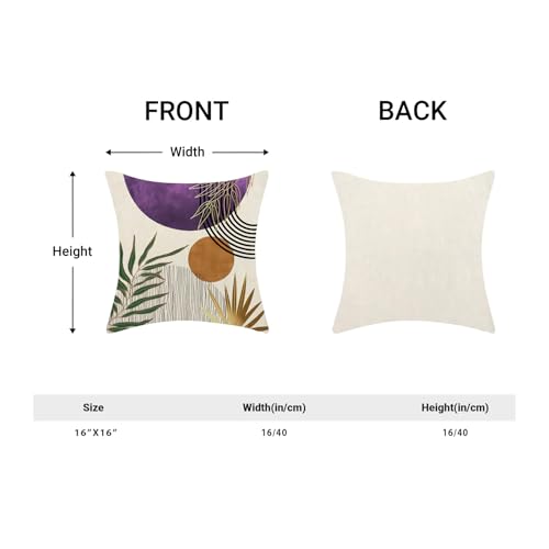 Boho Pillow Covers 16x16 Set of 2 Abstract Green Purple Gold Sunset Throw Pillow Covers Mid Century Bohemian Tropical Leaf Pillowcase Farmhouse Linen Cushion Case for Home Sofa Outdoor Decor - color: Mid Century-purple, size: 16" x 16" (Pack of 2)