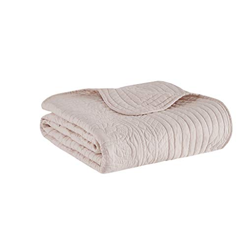 Madison Park Luxe Quilted Throw Blanket - Damask Stitching Design, Cotton Filled Spread, Ultra Soft, Cozy Bedding for Living Room Couch, Sofa, Bed, 60x72", Scalloped Borders Blush - color: Scalloped Edges Blush, size: 60"x72"