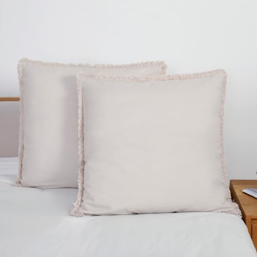 Linen Euro Sham Covers Tassel Natural Beige European Sham 26x26 Set of 2 Cotton Taupe Camel Oatmeal Light Brown Greige Boho Farmhouse Fringed Euro Pillowcases Decorative Pillow Covers Large Square - color: Linen, size: 26" x 26" (Pack of 2)