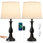 Bedside Table Lamp Touch Control Bedroom Lamps with USB A + C Charging Port 3 Way Dimmable Touch Lamps for Nightstand Living Room Bedroom Dorm Home Office Reading, Set of 2 (White Shade & Black Base) - color: White Shade & Black Base