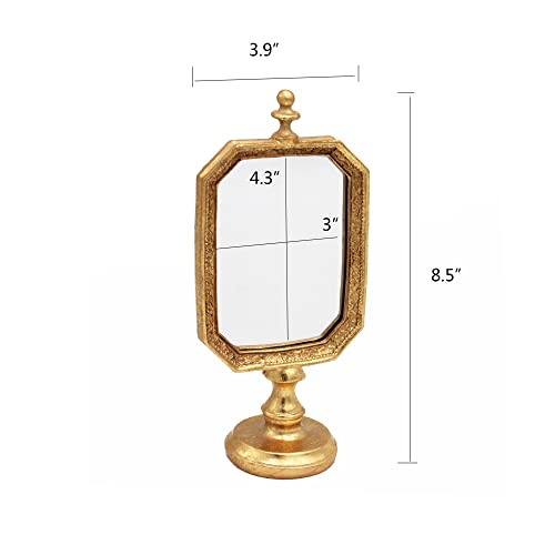 Funerom 3.9 x 5.1 inch Small Vintage Decorative Mirror, Desktop Mirror for Bedroom Living-Room Dresser Decor, Square Gold