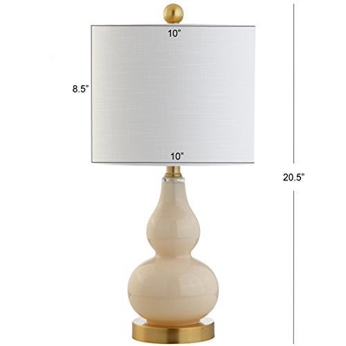 JONATHAN Y 20.5" Ivory Glass Table Lamp, Modern Gourd Bedside Nightstand Lamp for Bedroom, Living Room, White Linen Shade, LED Bulb Included (JYL1028B) - color: Ivory, size: Single