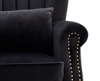 Kmax Black Accent Chair Velvet Wingback Chair with Pillow Nail-Head Channel Tufted Oversized Club Chair for Living Room Bedroom Guest Room - color: Black