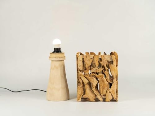 Handmade Natural Wood Table Lamp, Rustic Design with Driftwood Shade, Artistic Lighting for Bedroom, Living Room