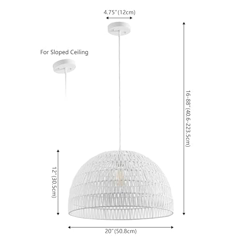 JONATHAN Y 20" White Modern Bohemian Woven Rope LED Pendant Light Fixture, Adjustable Dome Ceiling Lamp for Kitchen Island, Rope Shade, Coastal Farmhouse Decor (JYL6504E) - color: White, size: 20"