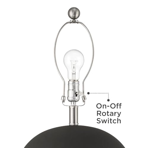 360 Lighting Paulo 24 1/2" High Pot Farmhouse Rustic Southwestern 3-Way Table Lamp Matte Black Ceramic Single Fabric Beige Shade Living Room Bedroom Bedside Nightstand House Office Home Reading