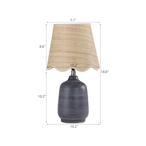 Pia Ricco 19" Modern Ceramic Table Lamp for Living Room Cream Base Desk Lamps for Bedroom Farmhouse Bedside Nightstand Lamp End Table Lamps,White Striped Black Base,Rattan Shade - color: White Striped Black Base