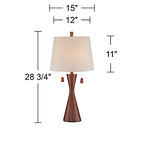 360 Lighting Omar Modern Table Lamp 28 3/4" Tall Warm Brown Wood Hourglass Oatmeal Fabric Tapered Drum Shade for Bedroom Living Room House Home Bedside Nightstand Office Entryway Kids Family - color: Single