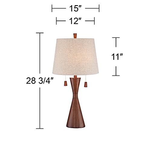 360 Lighting Omar Modern Table Lamp 28 3/4" Tall Warm Brown Wood Hourglass Oatmeal Fabric Tapered Drum Shade for Bedroom Living Room House Home Bedside Nightstand Office Entryway Kids Family - color: Single
