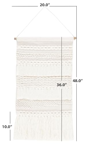 SAFAVIEH Home Collection Sedona Zeta Ivory/Beige Boho Tribal Woven Wool Tassel Fringe Tapestry Hanging Wall Art