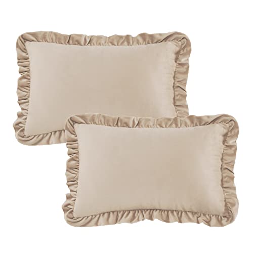 GIGIZAZA Champange Lumbar Throw Pillow Covers, 12x20 Decorative Velvet Ruffle Cushion Pillow Covers for Sofa Couch Set of 2 - color: Champagne, size: 20" x 12" (Pack of 2)