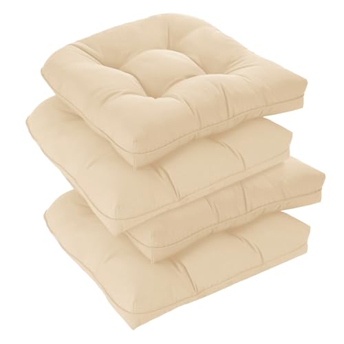 downluxe Outdoor Chair Cushions Set of 4 for Patio Furniture, Waterproof Tufted Overstuffed Patio Furniture Cushions, Memory Foam Outdoor Seat Cushion, 19" X 19" X 5", Beige - color: Beige, size: 4 Count (Pack of 1)
