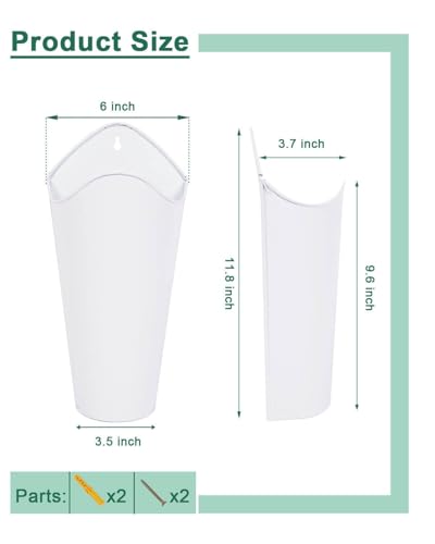 vensovo 12 Inches Galvanized Wall Planters - 2 Packs Metal Tin Vases for Flowers Indoors, Farmhouse Hanging Planter Tall Flower Holder for Country Decor Outdoors, White - color: White