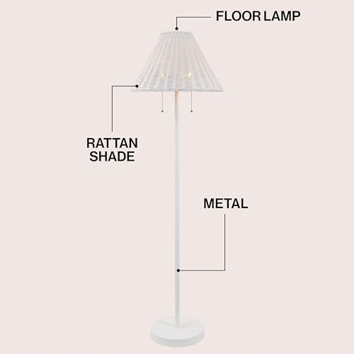 JONATHAN Y 61" White 2-Light Coastal Bohemian LED Floor Lamp for Living Room, Brown Rattan Shade, Mid-Century Modern Tall Standing Lamp, Pull-Chain, LED Bulbs Included (JYL3092B) - color: White
