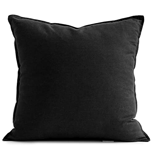 Jeanerlor Solid Cotton Linen Decoration 18"x18" Throw Pillow Cushion Case Special Pillow Cover Delicate Decorative Pillowcase for Couch/Bed/Chair,(45 x 45cm), Black - color: Black, size: 18" x 18" (Pack of 1)