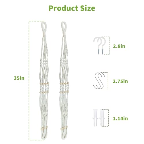 Macrame Plant Hanger Set of 2, 35 Inch Indoor Hanging Planter with 4 Hooks, Macrame Plant Hangers for Pots, No Tassels Boho Home Decor, Ivory (Pots Not Included) - color: Ivory