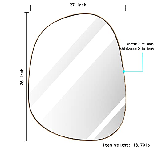 ELEHUME Asymmetrical Mirror for Wall Decor 27"*35", Modern Brass Framed Wall Mirror for Living Room Bathroom Bedroom Entryway ELE-STOU-0063G - color: Brass, size: 35"L x 27"W