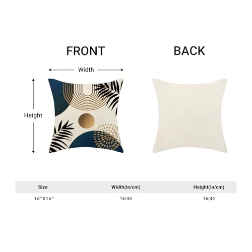 Boho Pillow Covers 16x16 Set of 2 Navy Blue Black Gold Tropical Leaf Geometric Throw Pillow Covers Outdoor Decor Mid Century Modern Abstract Pillowcase Decorative Cushion Case for Home Couch - color: Boho-navy Blue-tropical Leaves, size: 16" x 16" (Pack o