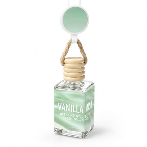 Vanilla Mist Hanging Car Air Freshener Diffuser, 15ml Reed Wick Essential Oil Bottle with Adjustable Rearview Mirror Clip, Long-Lasting Car Scent for Cars SUVs Trucks