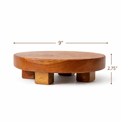 Teak Handmade Display Riser for Bathroom Counter Decor, Round Pedestal Stand for Shelf, Home Centerpiece Decor