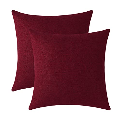 Jeneoo Decorative Burgundy Red Throw Pillow Covers Rustic Farmhouse Square Linen Burlap Soft Comfy Solid Cushion Couch Cases for Sofa Living Room (Set of 2, 16 x 16 Inches) - color: Burgundy Red, size: 16" x 16" (Pack of 2)